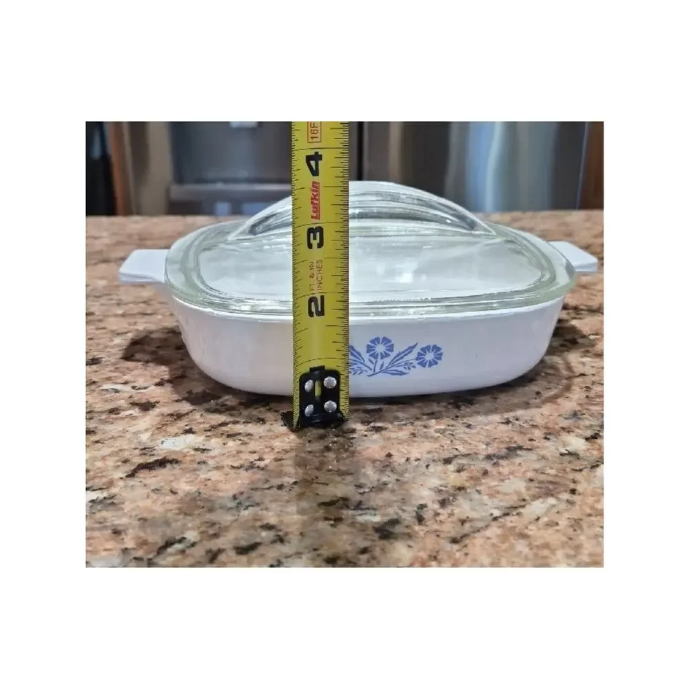 Corning Ware P-7-B White Baking Casserole with Blue Cornflower and Glass Lid